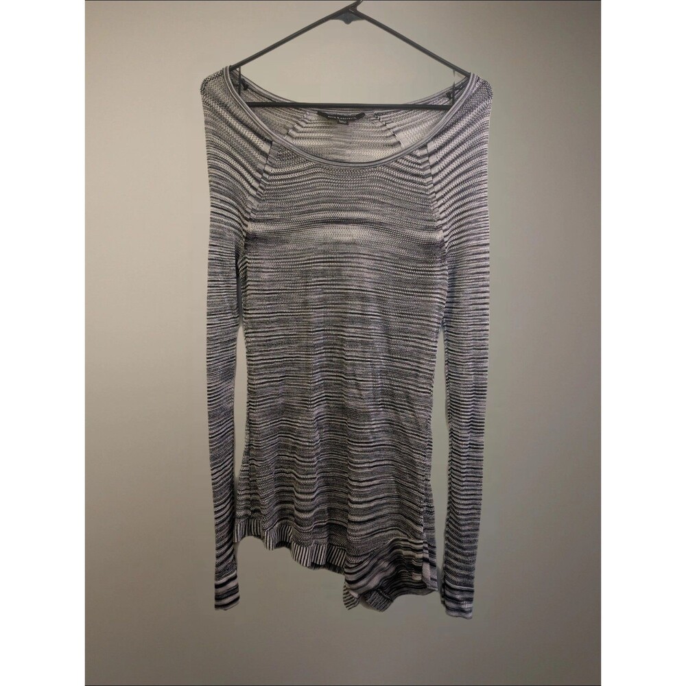 Women's Rock & Republic Open Knit Mesh Asymmetrical Hem Top Gray Large